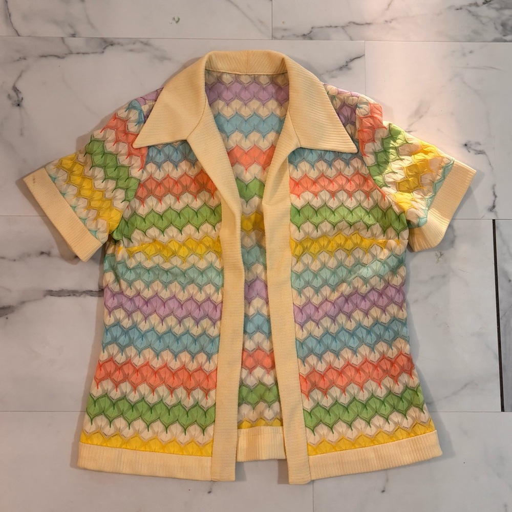 🩵Vintage🩵 Pastel Chevron Collared Top